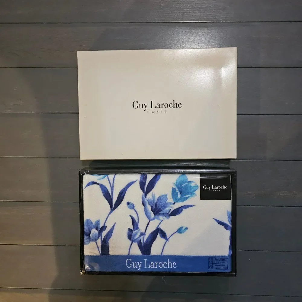 Guy Laroche Blue & White Floral Print Cotton Bath Towel - 60cm x 120cm